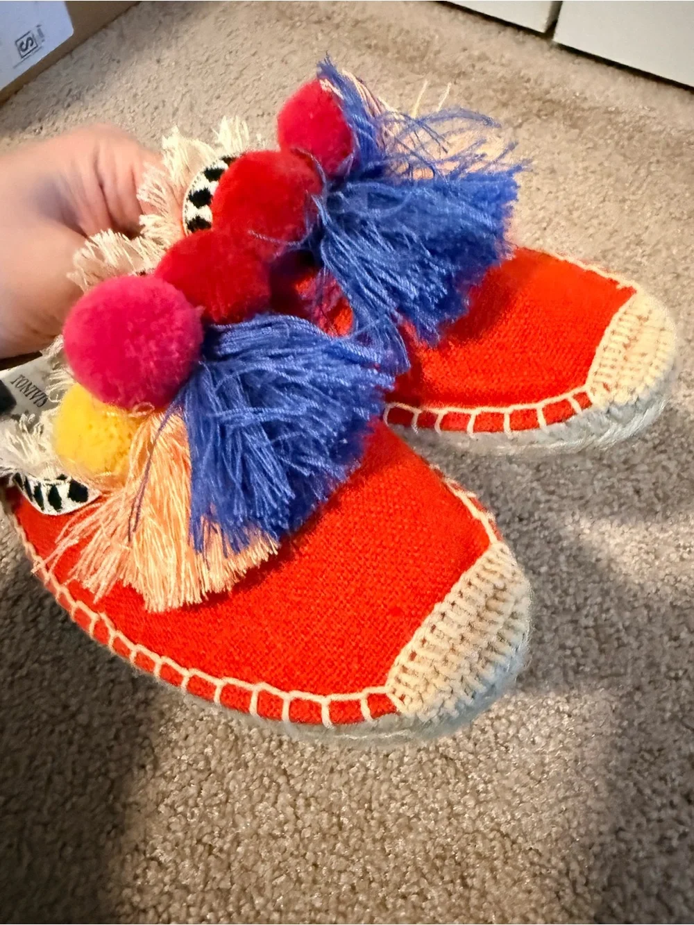 TONIVIS Boho Pom Pom Tassel Espadrille Mule Slides Size 9